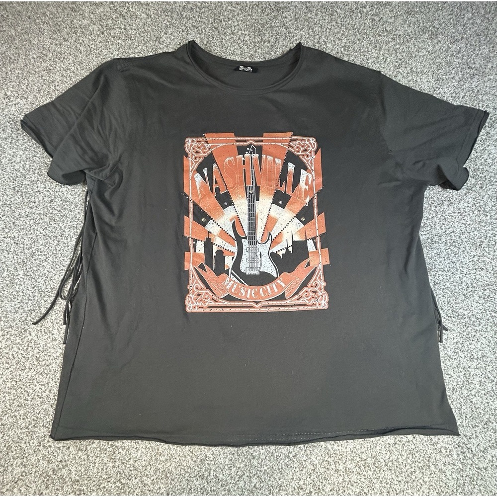 Miss Me Western Biker Nashville Y2K Tshirt Rhinestones Tassels L Grey Women's